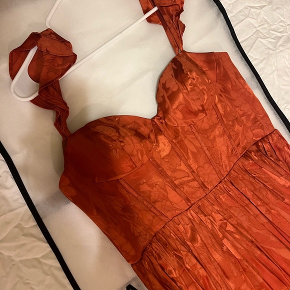 SALE Azazie Wedding Guest Dress Rust Size 6 JIANNA FLUTTER SLEEVES MAXI DRESS - Picture 10 of 11